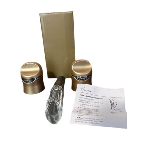 RABBIT Wine & Champagne Sealer Set of 2 Sealers & 1 Aerator - Picture 1 of 4
